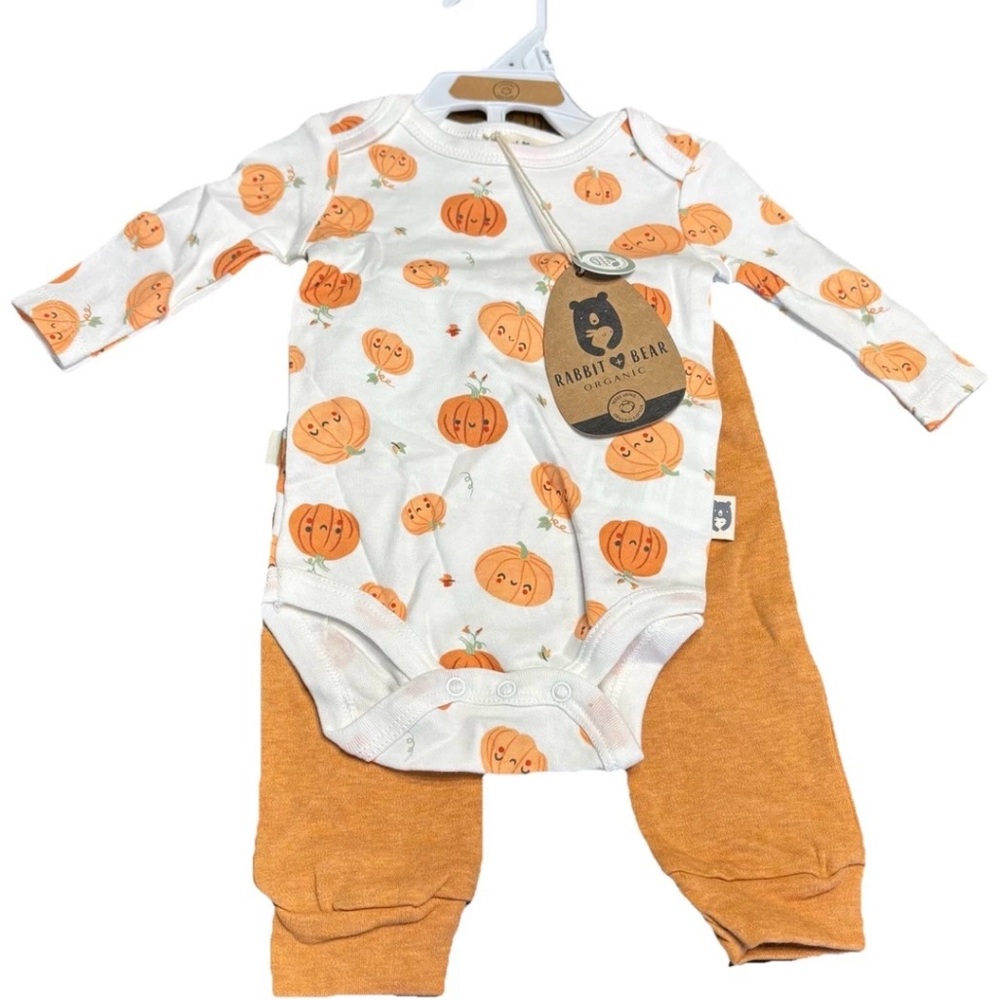 Rabbit & Bear Pumpkin Print Kids Matching Set
